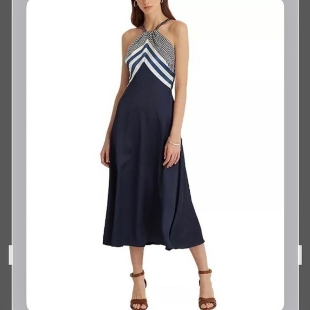 LAUREN RALPH LAUREN Charmeuse Halter Dress in Navy Size 2